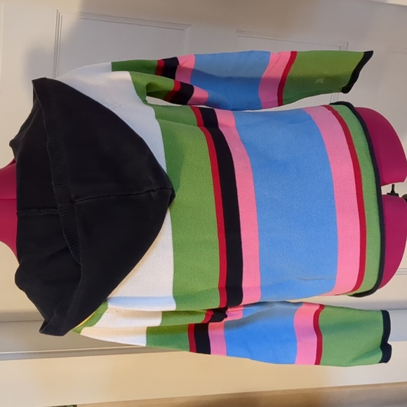 Liz Claiborne Hooded Raglan Sleeve Kangaroo Pocket Striped Sweater Petite S - Picture 2 of 8